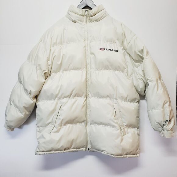 Vtg U.S. Polo Assn. Men's Rare Puffer Coat 2XL Ivory Fleece 4 Pockets 2 Zip - Picture 16 of 16